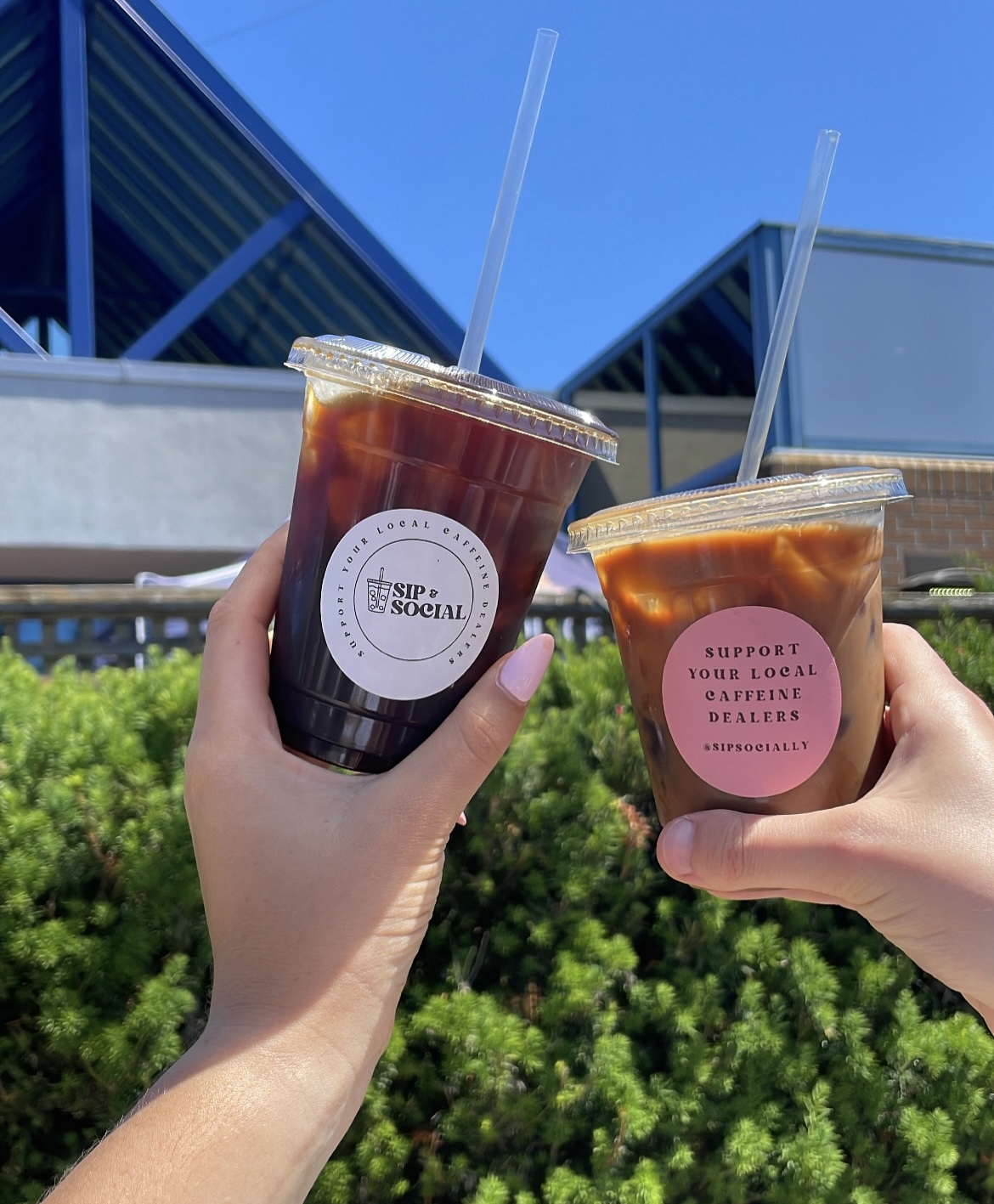 Hands holding iced coffees